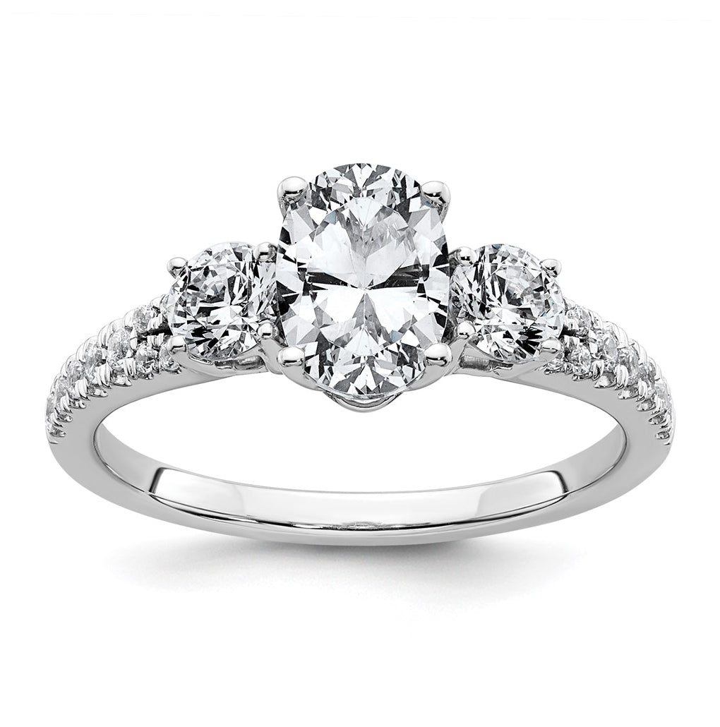 14k White Gold 1 5/8 carat Certified Lab Grown Diamond VS+ F+ Oval with Round Complete Three Stone Engagement Ring