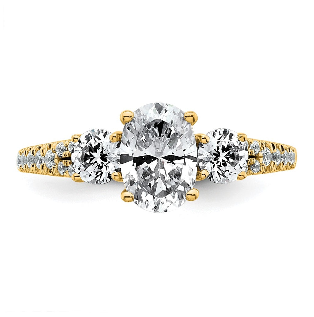 14k Yellow Gold 1 5/8 carat Certified Lab Grown Diamond VS+ F+ Oval with Round Complete Three Stone Engagement Ring