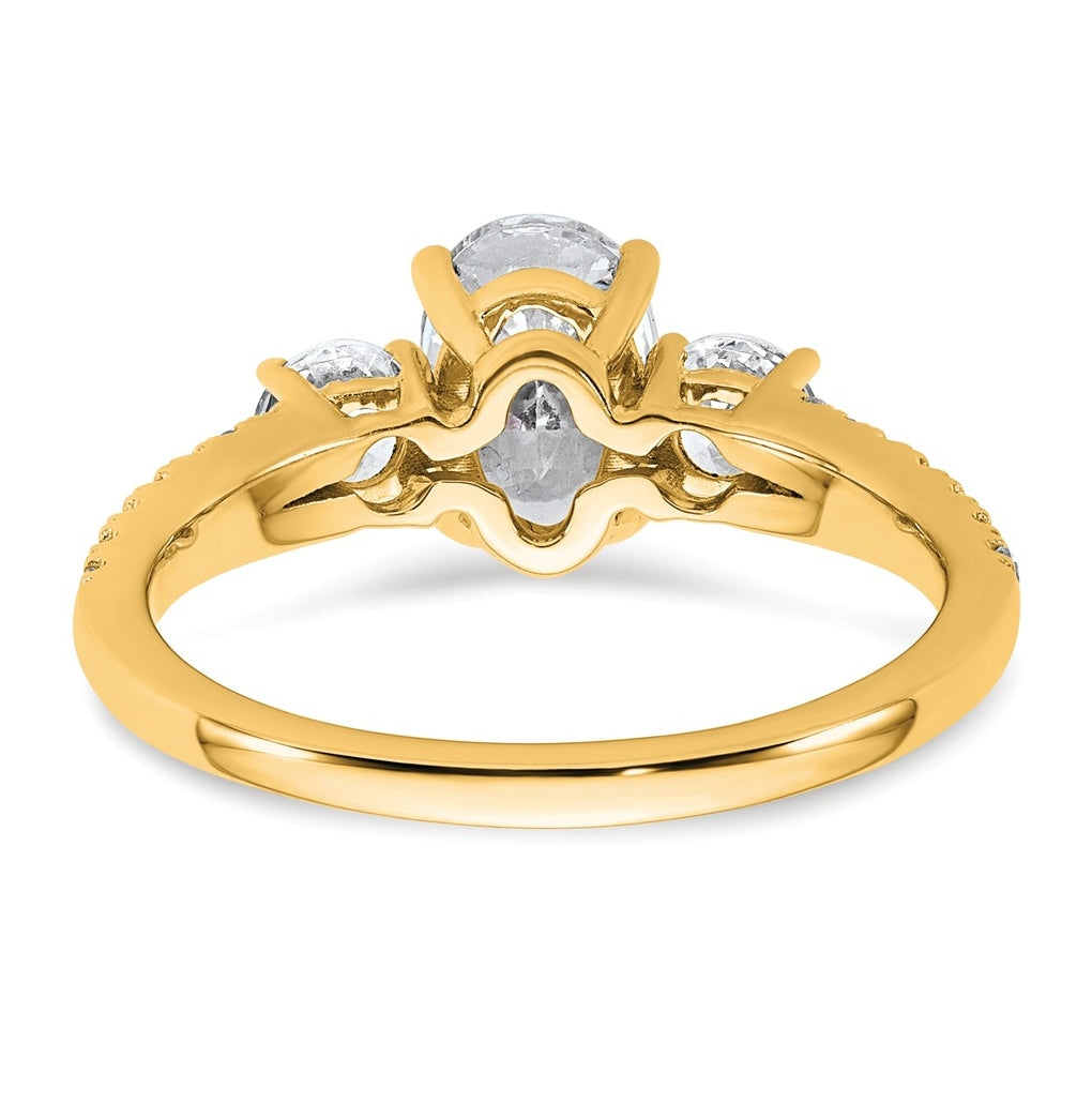 14k Yellow Gold 1 5/8 carat Certified Lab Grown Diamond VS+ F+ Oval with Round Complete Three Stone Engagement Ring
