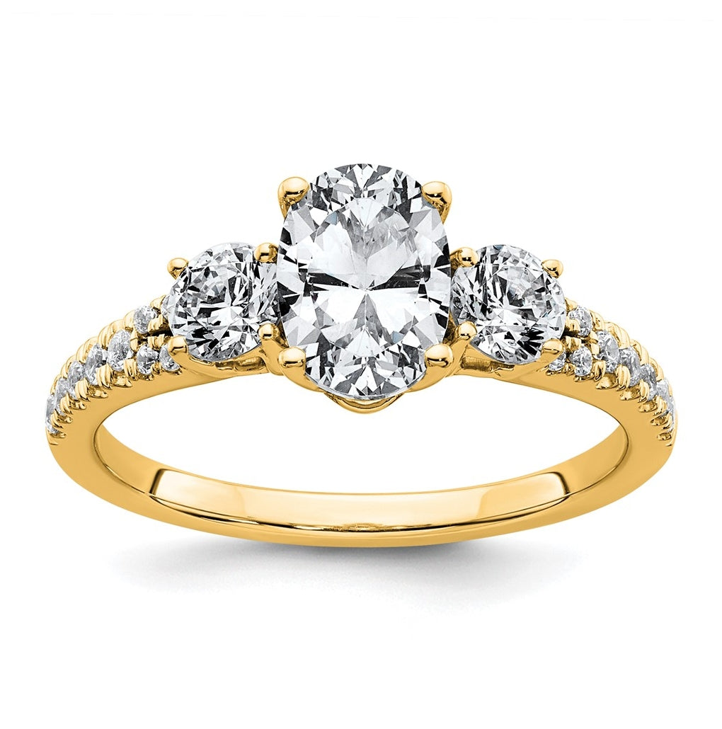 14k Yellow Gold 1 5/8 carat Certified Lab Grown Diamond VS+ F+ Oval with Round Complete Three Stone Engagement Ring