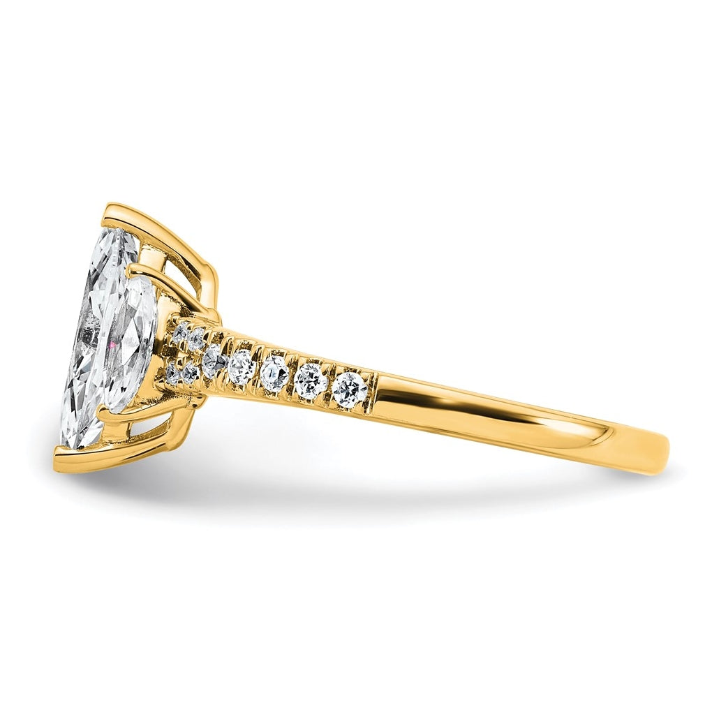 14k Yellow Gold 1 1/2 carat Lab Grown Diamond VS+ F+ Marquise Complete Three Stone Engagement Ring