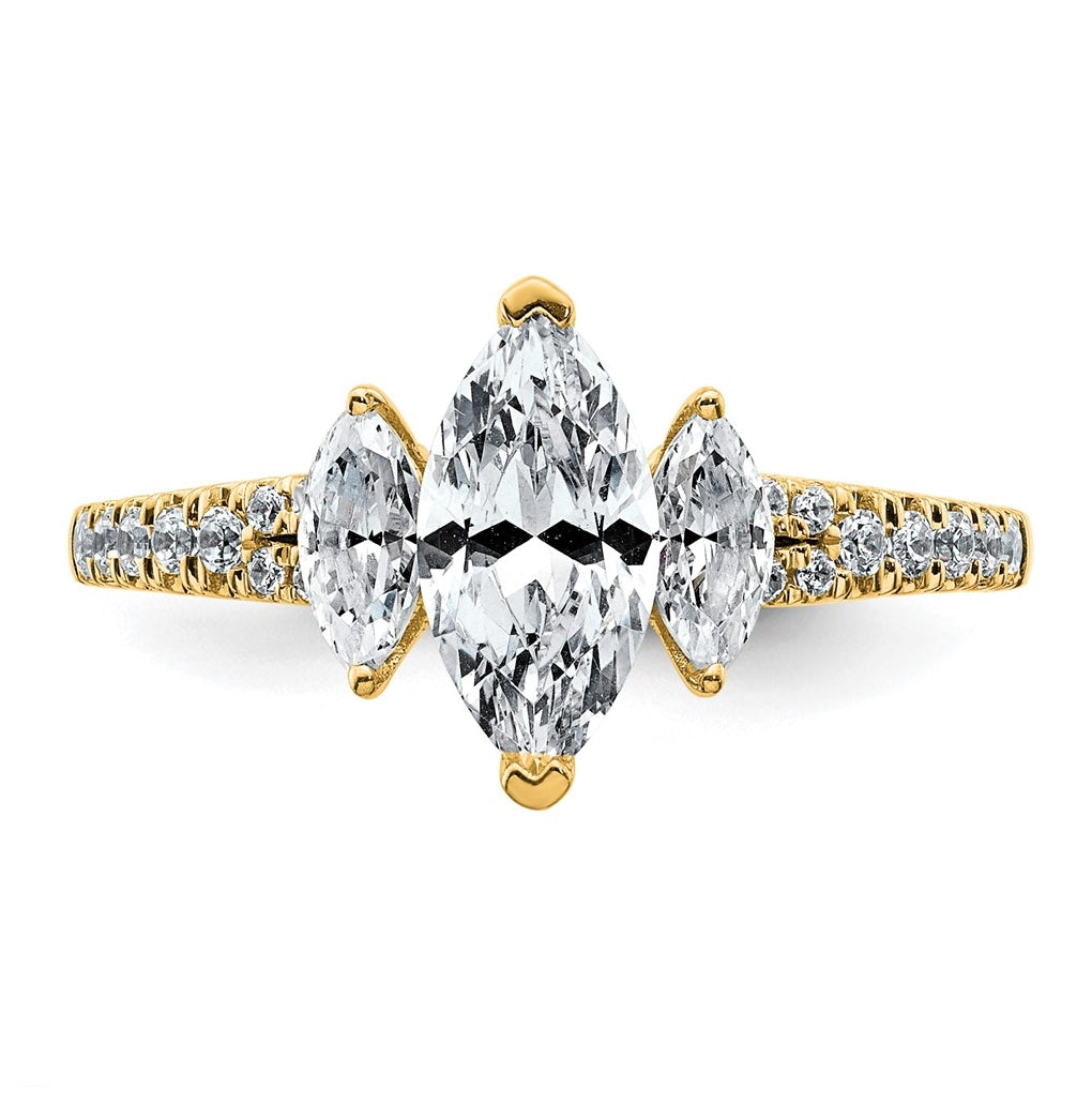 14k Yellow Gold 1 1/2 carat Lab Grown Diamond VS+ F+ Marquise Complete Three Stone Engagement Ring