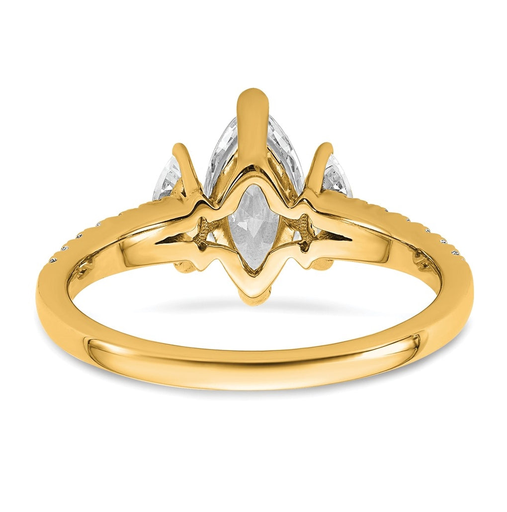 14k Yellow Gold 1 1/2 carat Lab Grown Diamond VS+ F+ Marquise Complete Three Stone Engagement Ring
