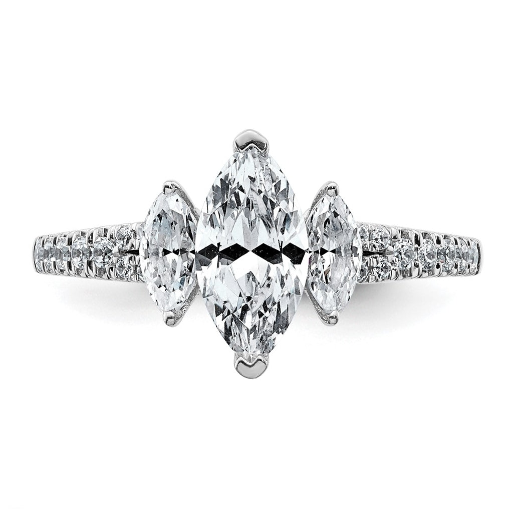 14k White Gold 1 1/2 carat Certified Lab Grown Diamond VS+ F+ Marquise Complete Three Stone Engagement Ring