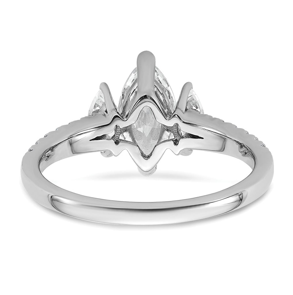 14k White Gold 1 1/2 carat Certified Lab Grown Diamond VS+ F+ Marquise Complete Three Stone Engagement Ring