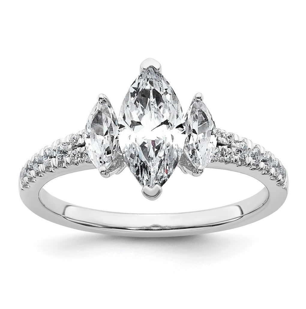 14k White Gold 1 1/2 carat Certified Lab Grown Diamond VS+ F+ Marquise Complete Three Stone Engagement Ring