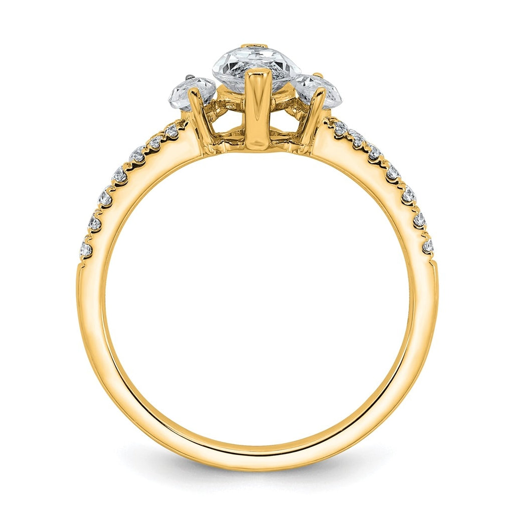 14k Yellow Gold 1 1/2 carat Certified Lab Grown Diamond VS+ F+ Marquise Complete Three Stone Engagement Ring