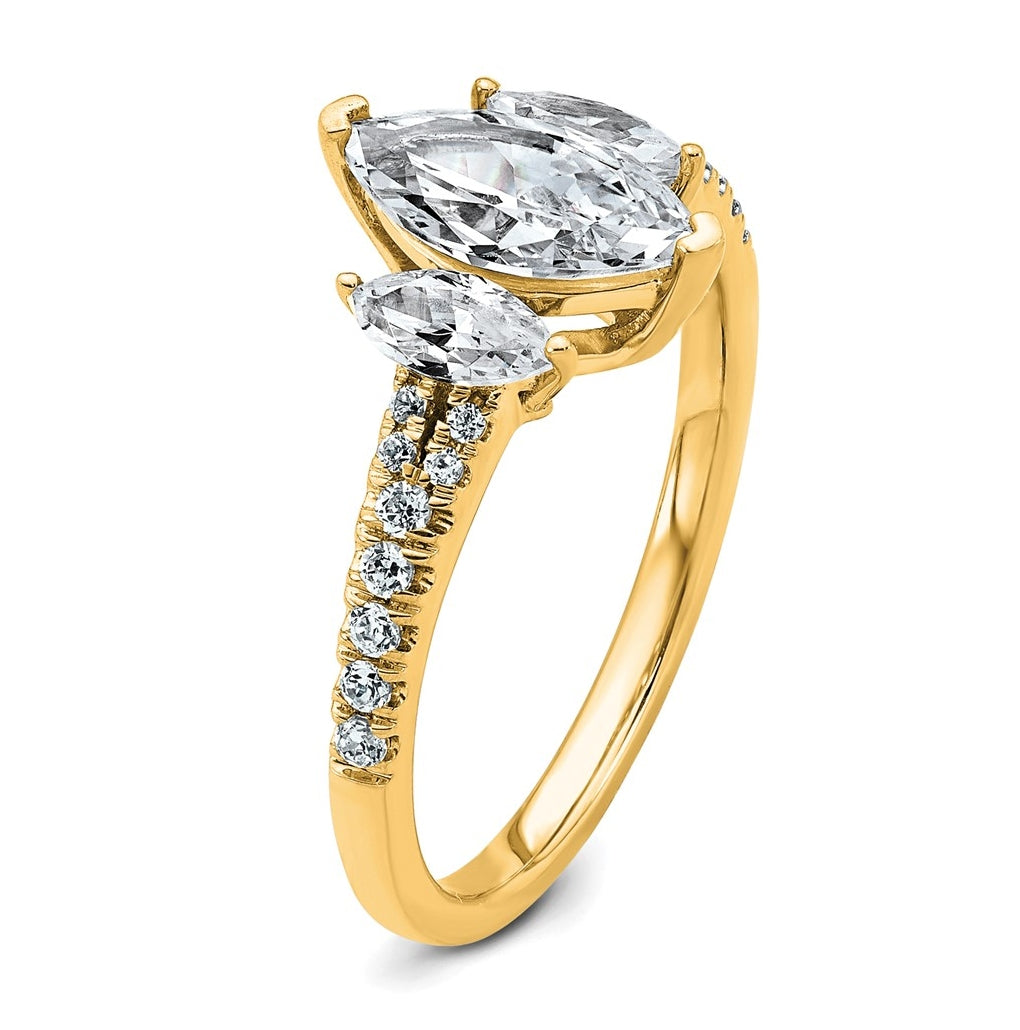 14k Yellow Gold 1 1/2 carat Certified Lab Grown Diamond VS+ F+ Marquise Complete Three Stone Engagement Ring