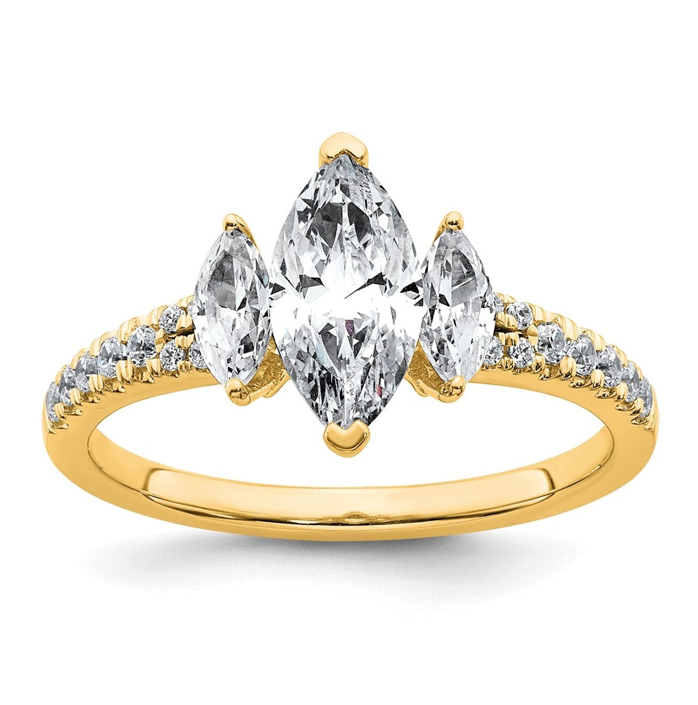 14k Yellow Gold 1 1/2 carat Certified Lab Grown Diamond VS+ F+ Marquise Complete Three Stone Engagement Ring