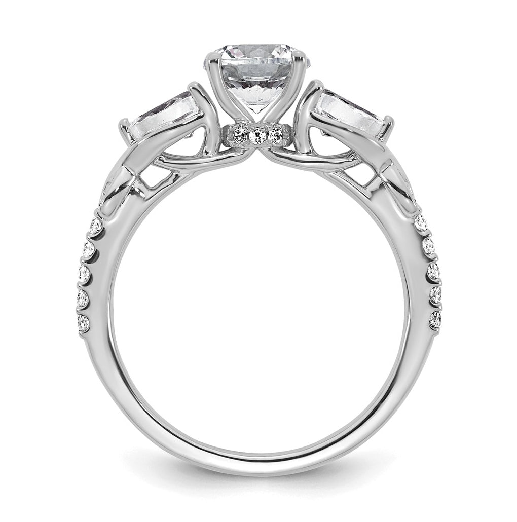 14k White Gold 1 5/8 carat Lab Grown Diamond VS+ F+ Round Complete Three Stone Engagement Ring