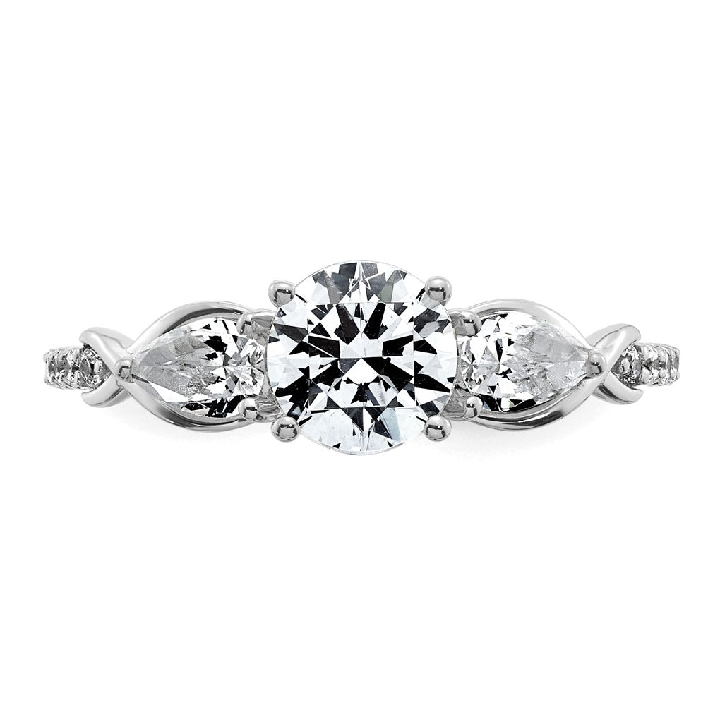 14k White Gold 1 5/8 carat Lab Grown Diamond VS+ F+ Round Complete Three Stone Engagement Ring