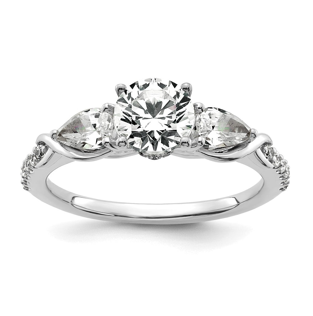 14k White Gold 1 5/8 carat Lab Grown Diamond VS+ F+ Round Complete Three Stone Engagement Ring