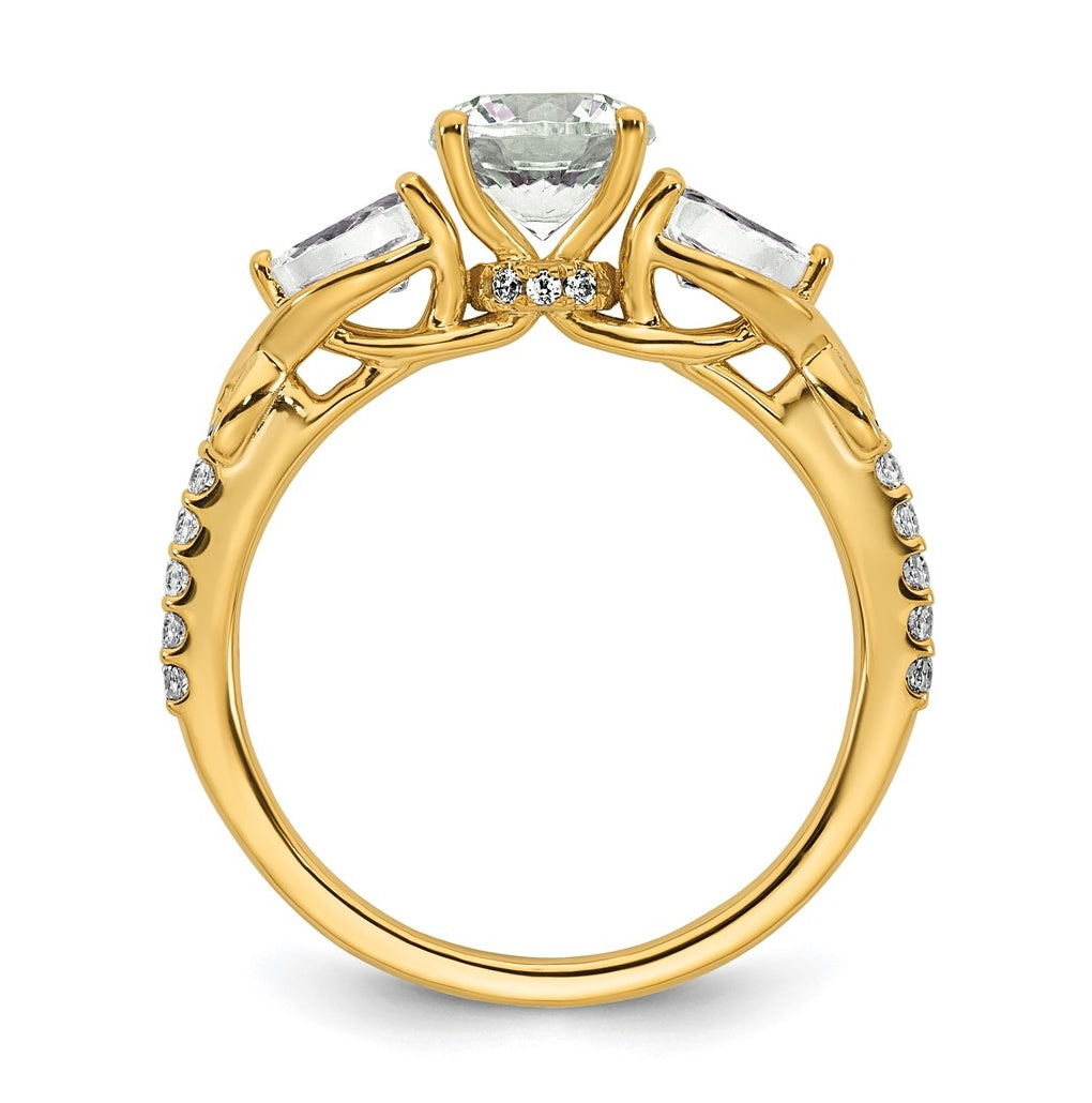 14k Yellow Gold 1 5/8 carat Lab Grown Diamond VS+ F+ Round Complete Three Stone Engagement Ring