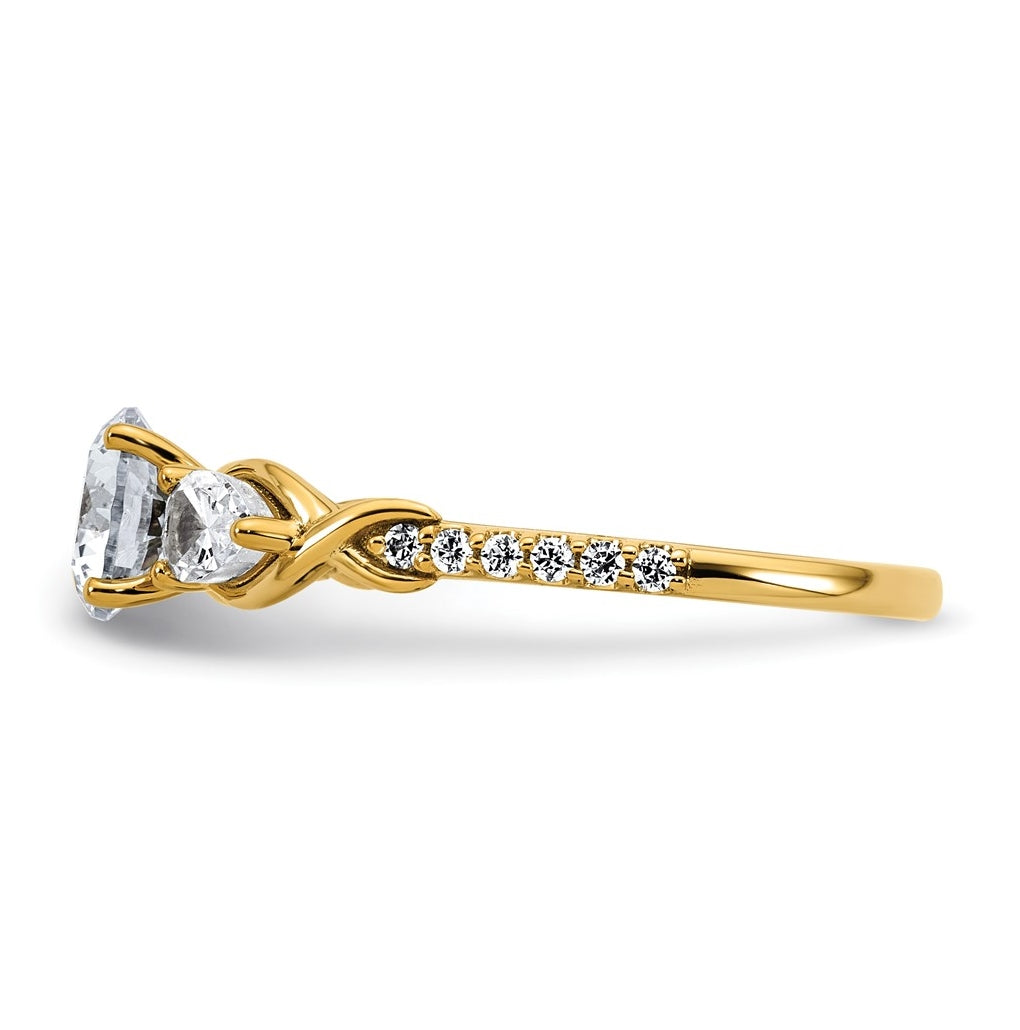 14k Yellow Gold 1 5/8 carat Lab Grown Diamond VS+ F+ Round Complete Three Stone Engagement Ring
