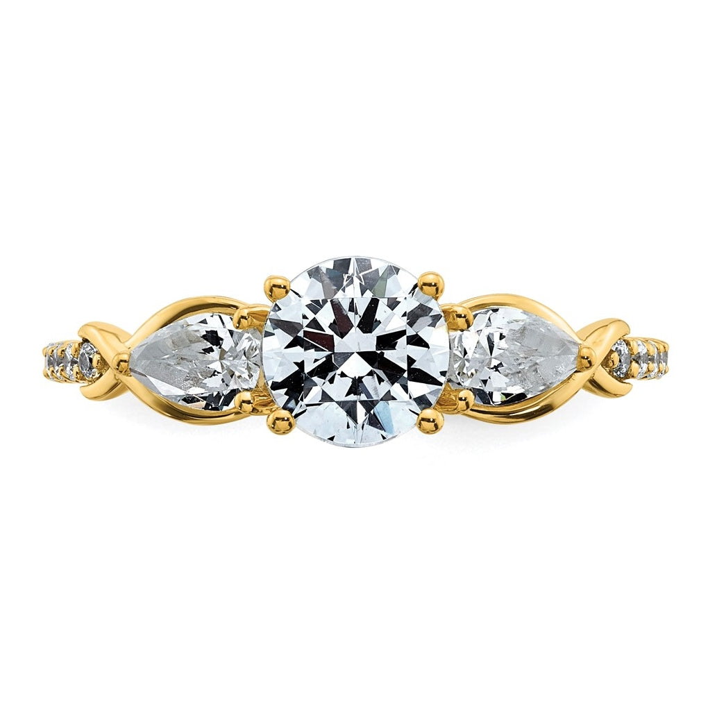 14k Yellow Gold 1 5/8 carat Lab Grown Diamond VS+ F+ Round Complete Three Stone Engagement Ring
