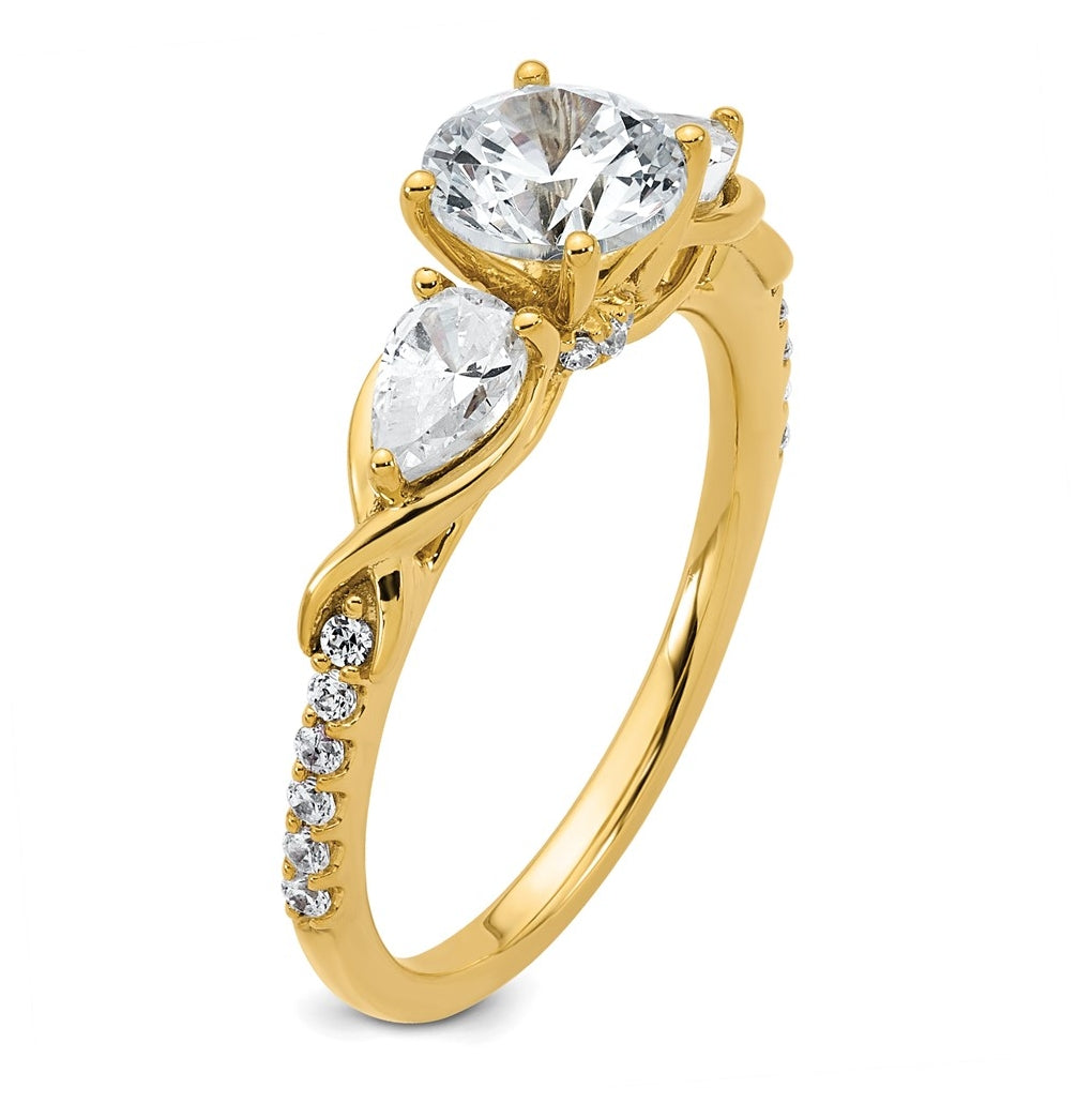 14k Yellow Gold 1 5/8 carat Lab Grown Diamond VS+ F+ Round Complete Three Stone Engagement Ring