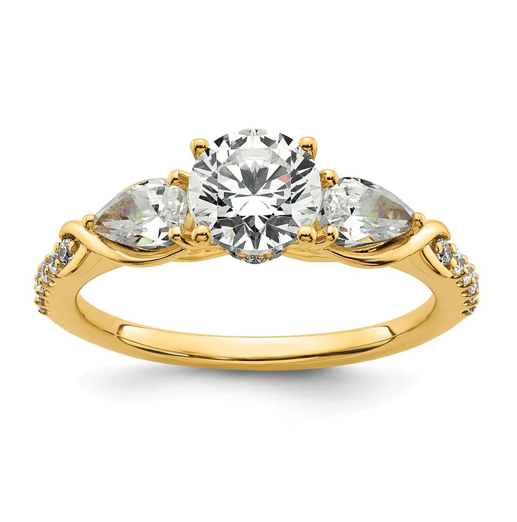 14k Yellow Gold 1 5/8 carat Lab Grown Diamond VS+ F+ Round Complete Three Stone Engagement Ring