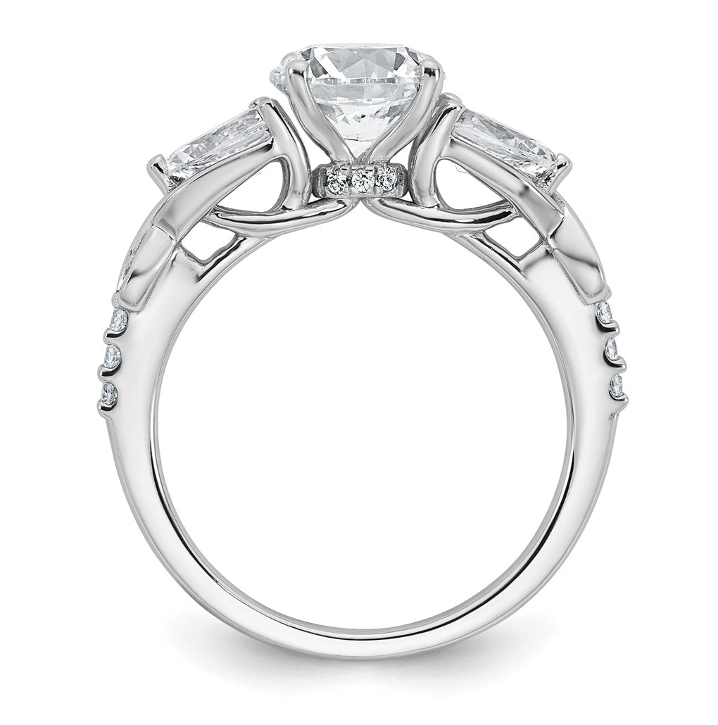14k White Gold 2 1/4 carat Lab Grown Diamond VS+ F+ Round Complete Three Stone Engagement Ring