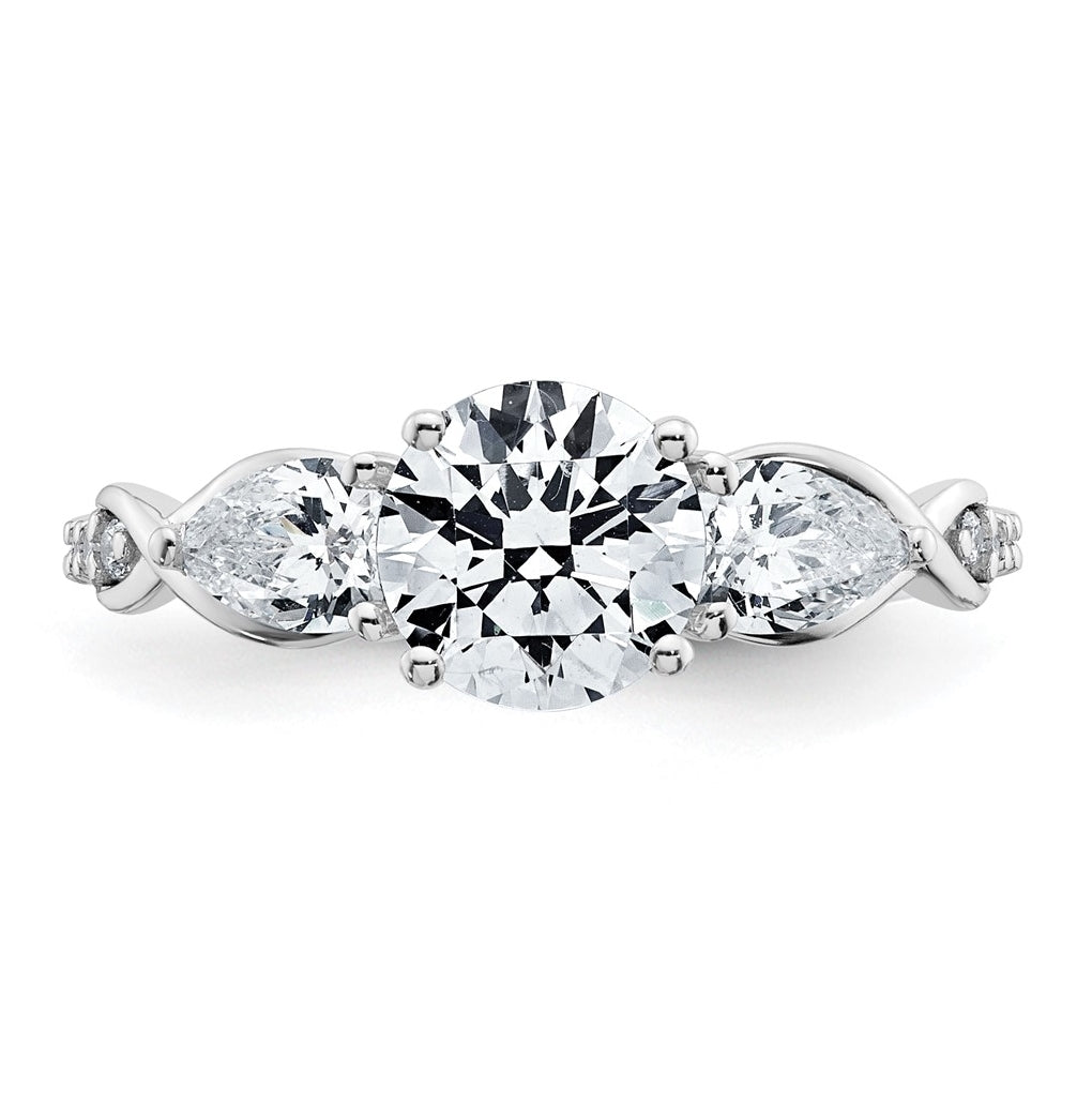 14k White Gold 2 1/4 carat Certified Lab Grown Diamond VS+ F+ Round Complete Three Stone Engagement Ring