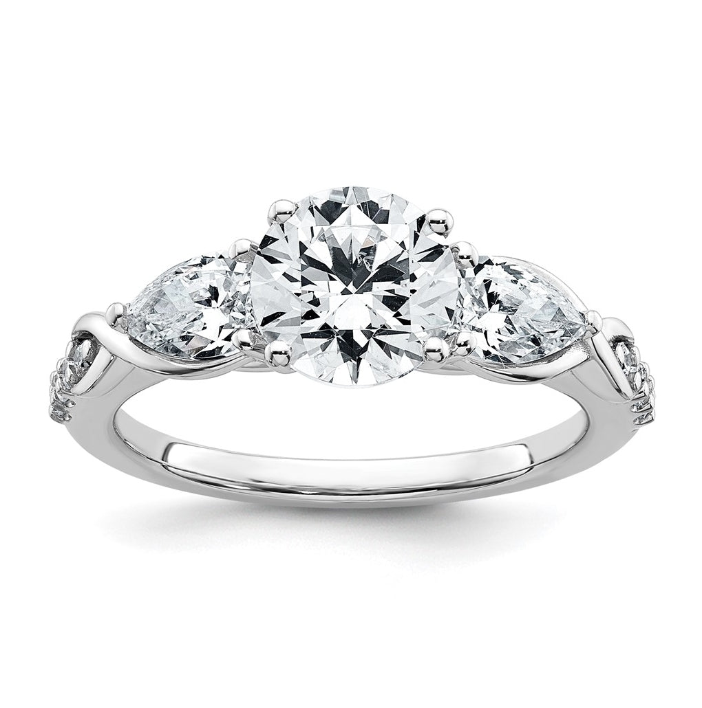 14k White Gold 2 1/4 carat Certified Lab Grown Diamond VS+ F+ Round Complete Three Stone Engagement Ring