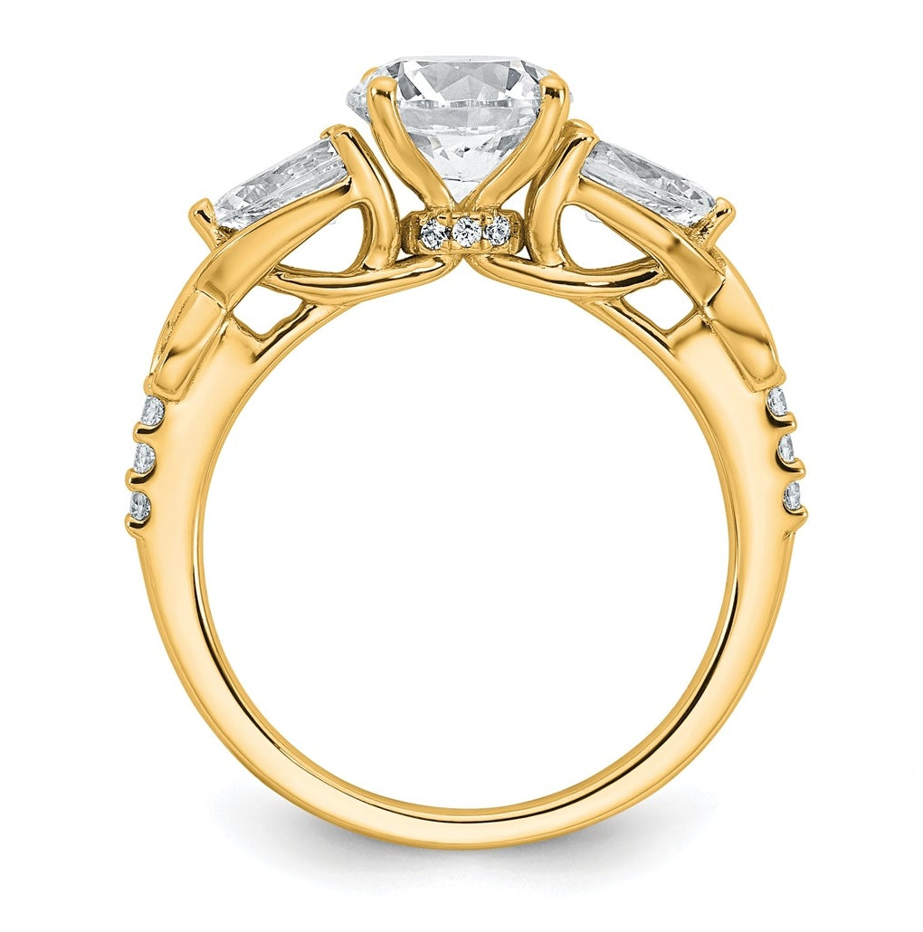 14k Yellow Gold 2 1/4 carat Certified Lab Grown Diamond VS+ F+ Round Complete Three Stone Engagement Ring