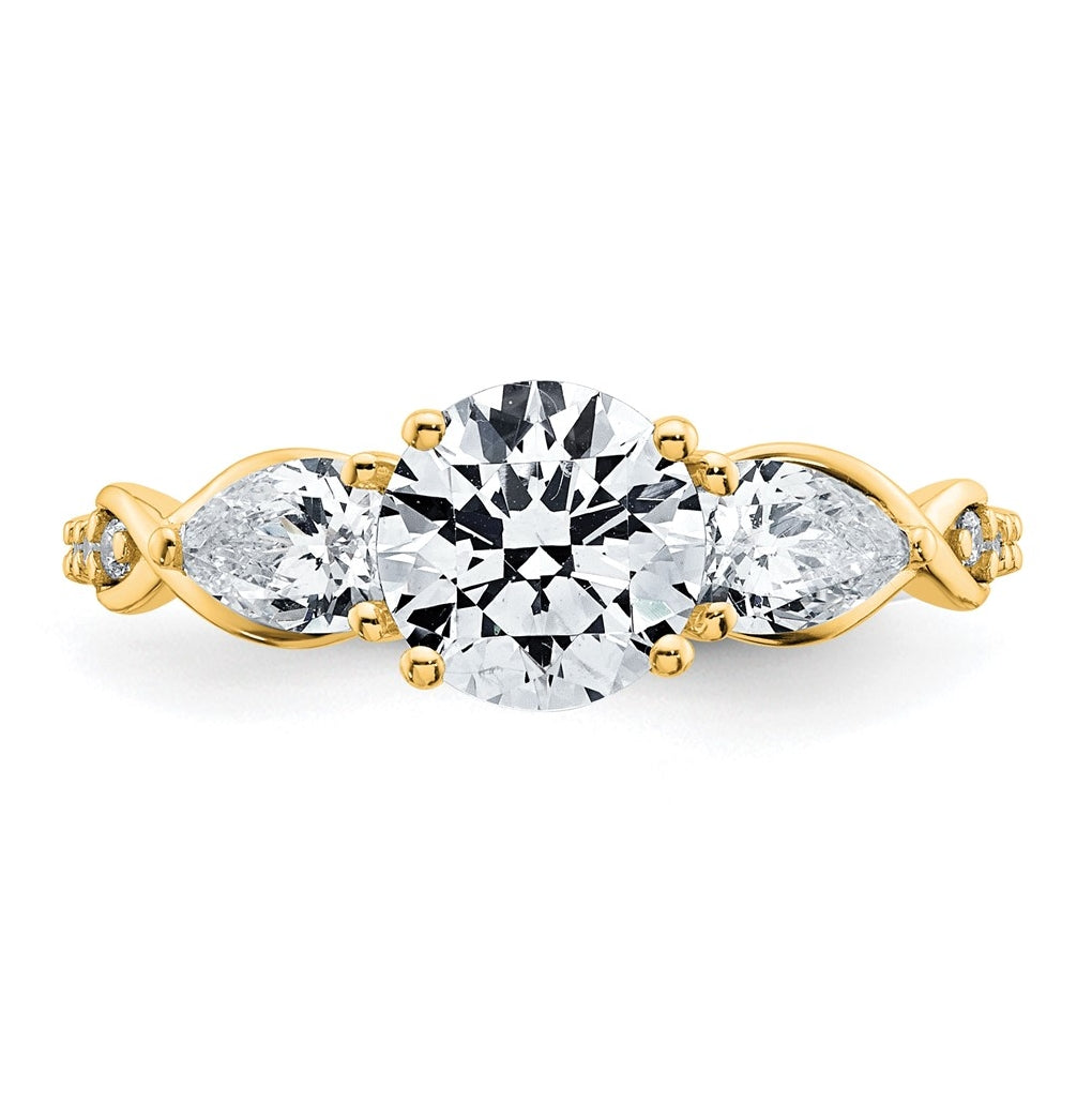14k Yellow Gold 2 1/4 carat Lab Grown Diamond VS+ F+ Round Complete Three Stone Engagement Ring