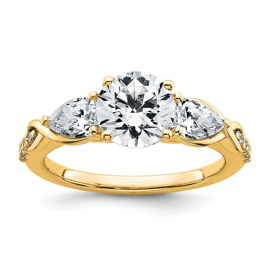 14k Yellow Gold 2 1/4 carat Lab Grown Diamond VS+ F+ Round Complete Three Stone Engagement Ring