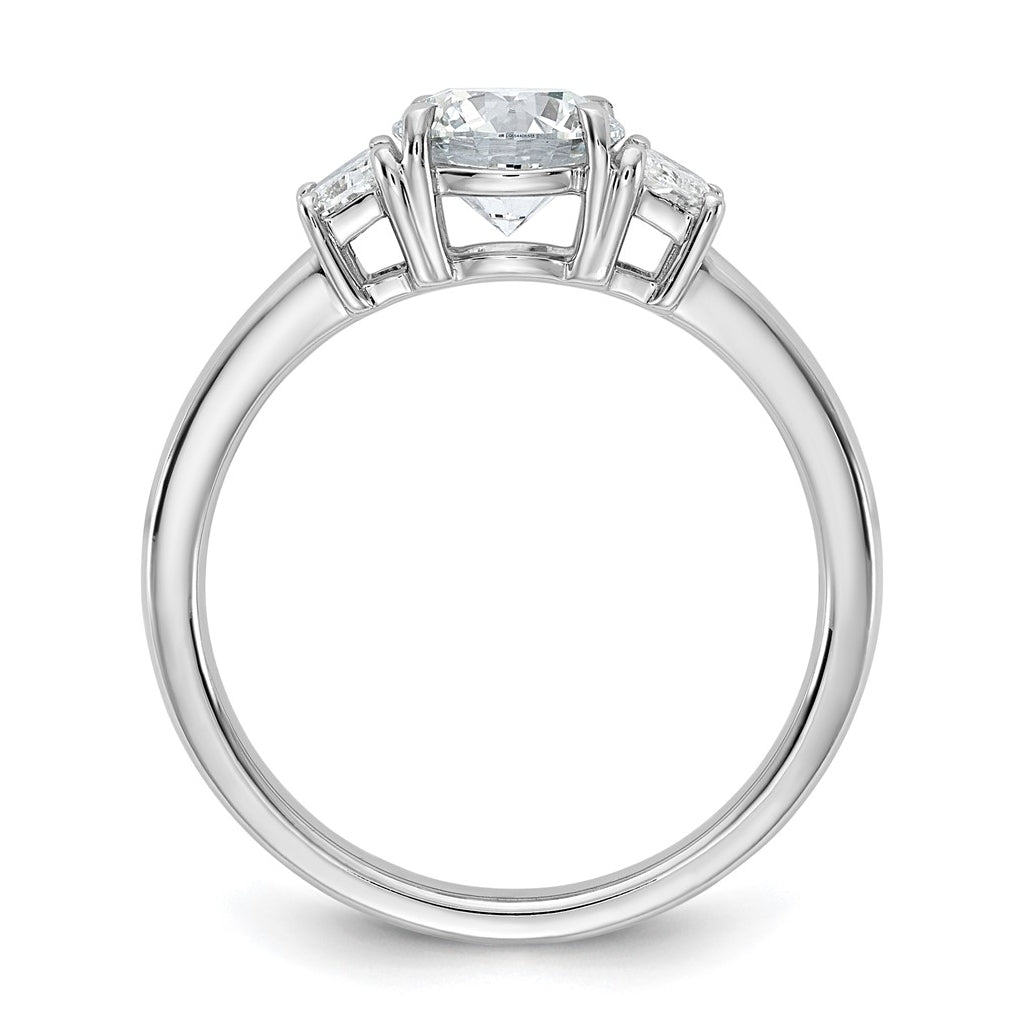 14K Yellow Or White Gold Certified Lab Grown Diamond VS+ F+ Round with Trapezoid Sidestones Complete Engagement Ring