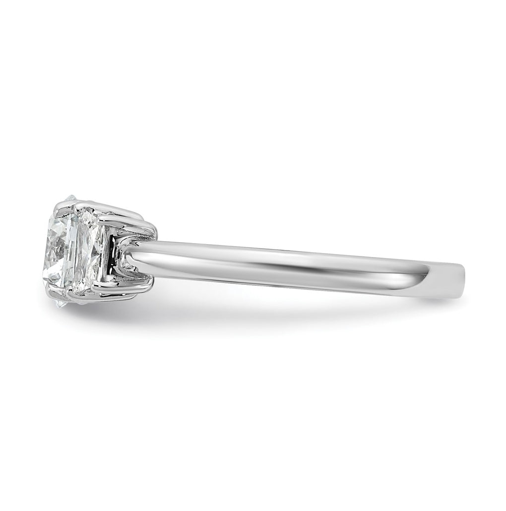 14K Yellow Or White Gold Certified Lab Grown Diamond VS+ F+ Round with Trapezoid Sidestones Complete Engagement Ring