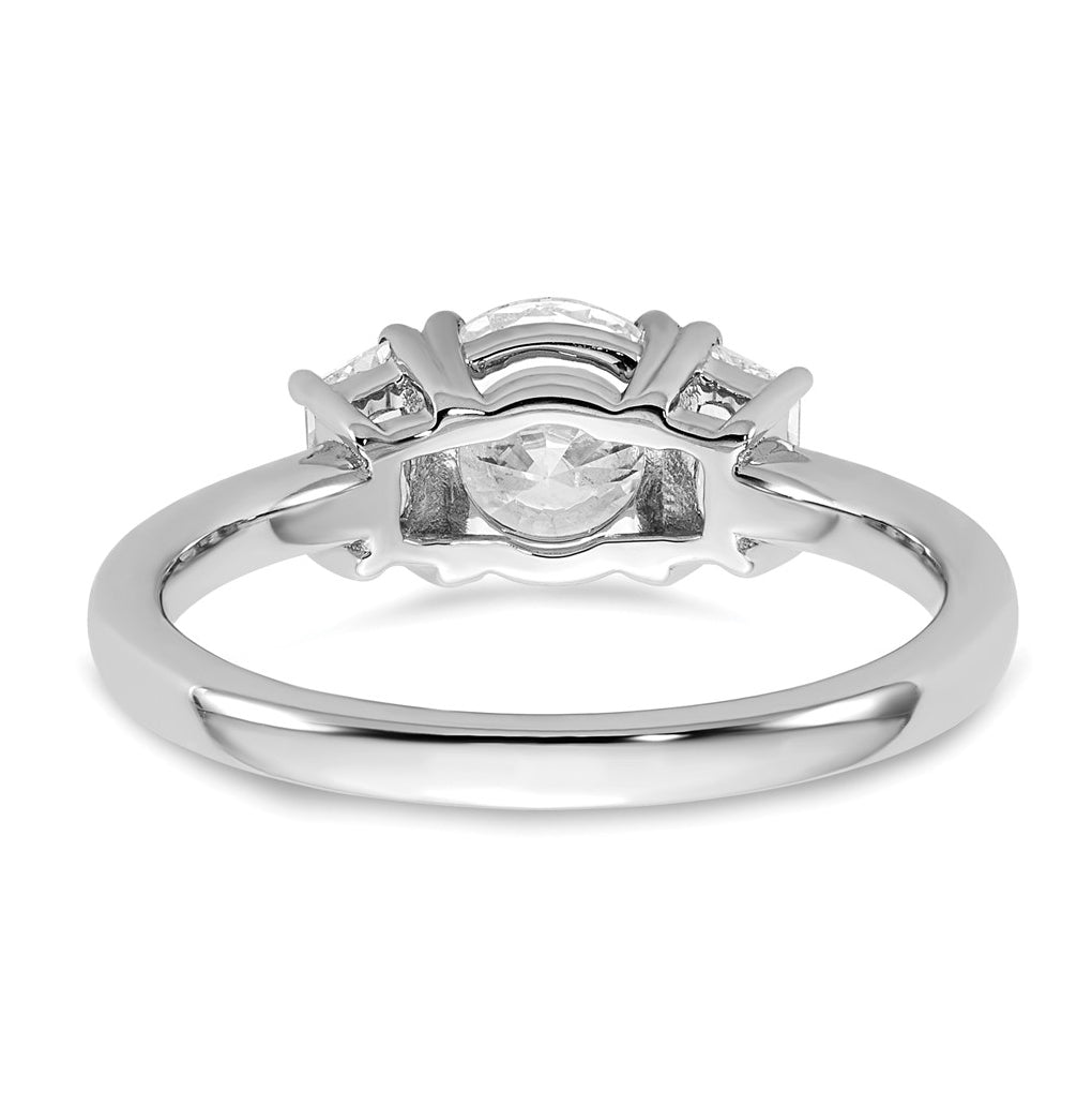 14K Yellow Or White Gold Certified Lab Grown Diamond VS+ F+ Round with Trapezoid Sidestones Complete Engagement Ring