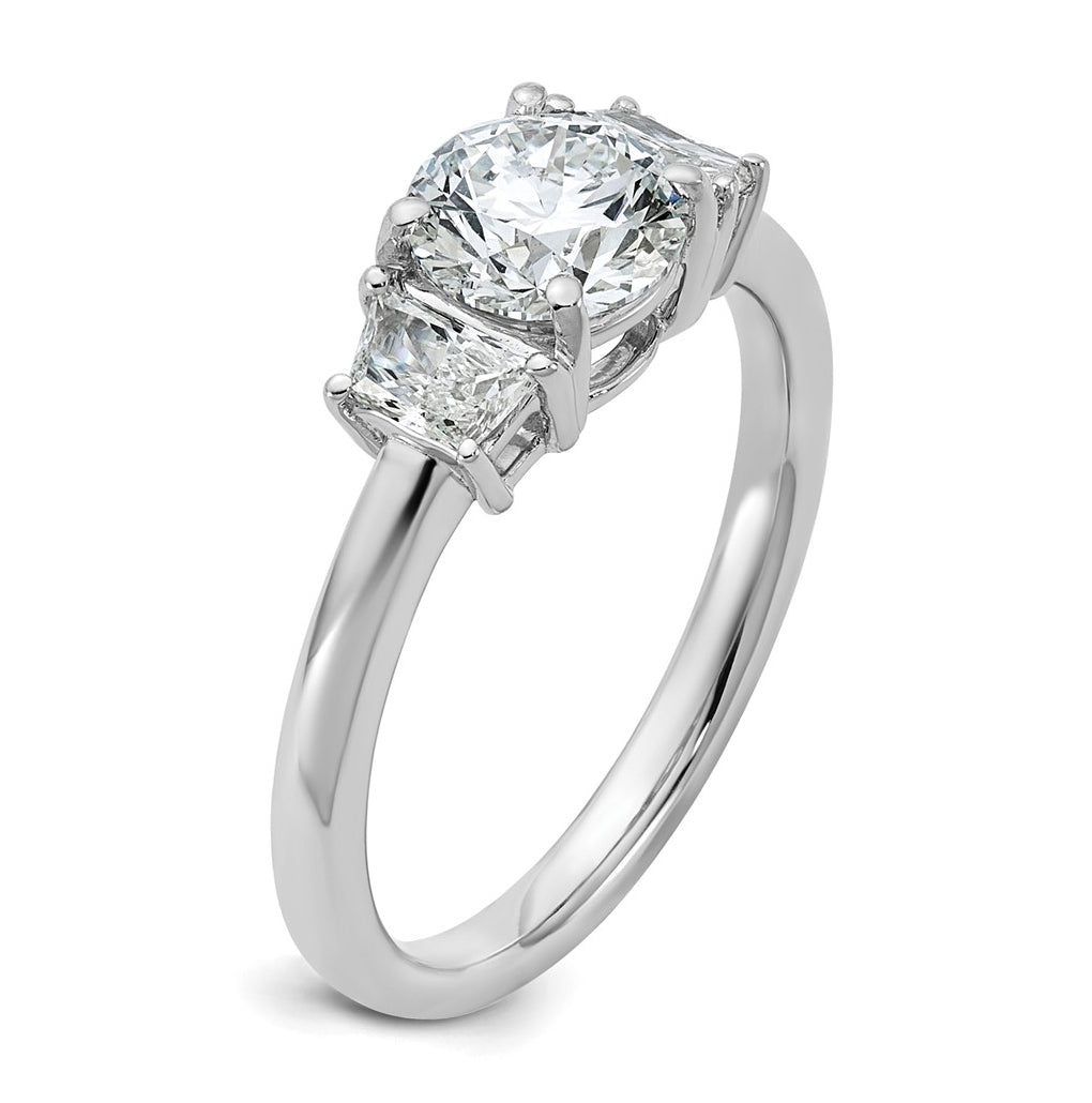14K Yellow Or White Gold Certified Lab Grown Diamond VS+ F+ Round with Trapezoid Sidestones Complete Engagement Ring