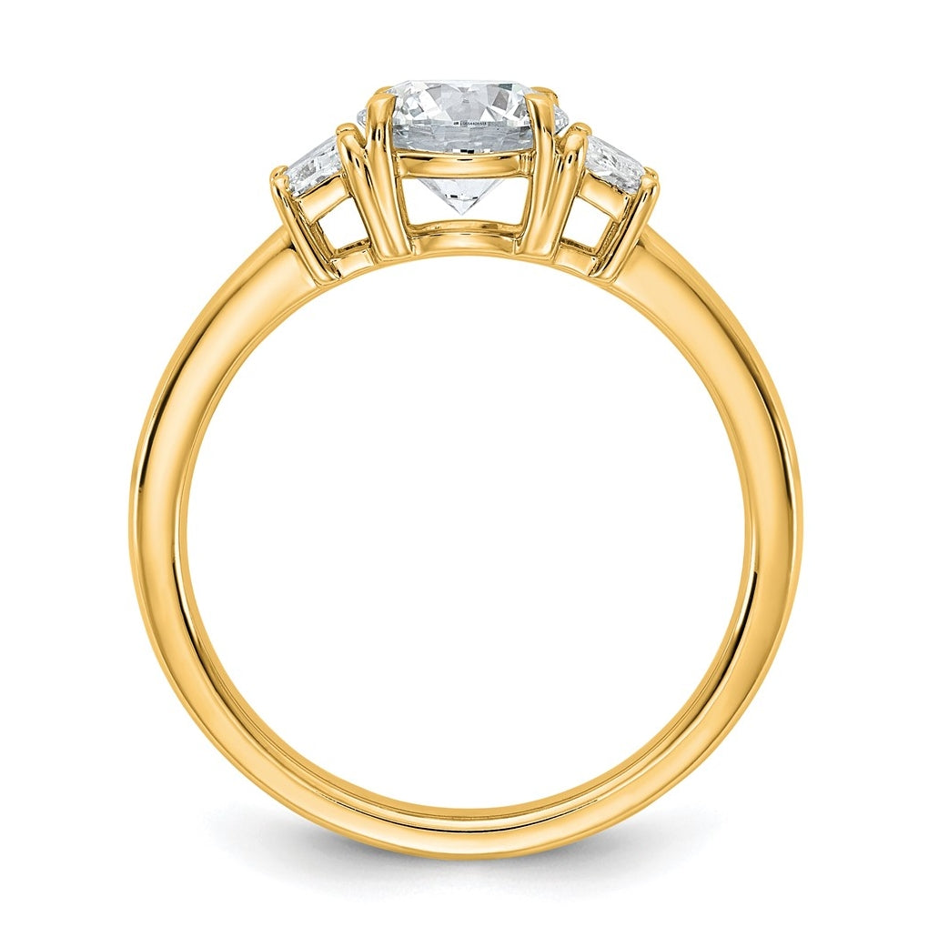 14K Yellow Or White Gold Lab Grown Diamond VS+ F+ Round with Trapezoid Sidestones Complete Engagement Ring