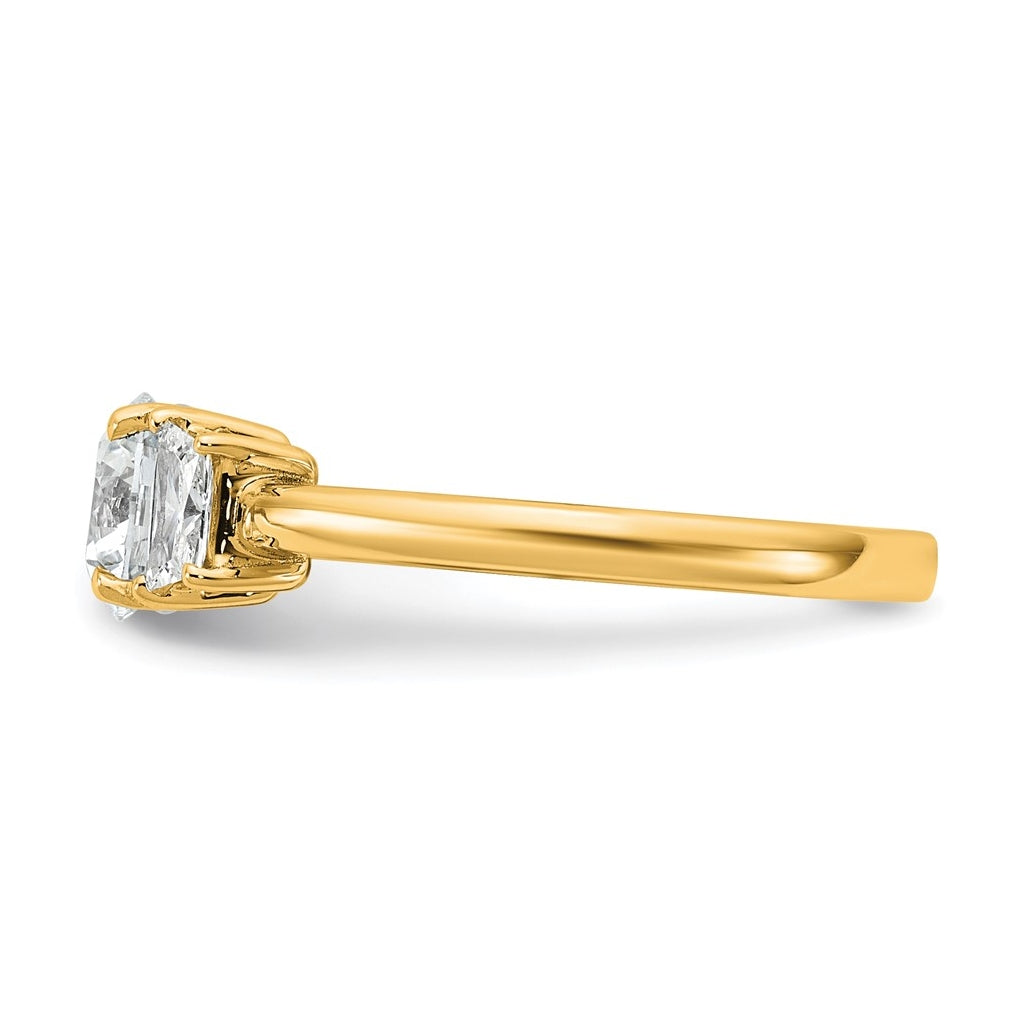 14K Yellow Or White Gold Certified Lab Grown Diamond VS+ F+ Round with Trapezoid Sidestones Complete Engagement Ring