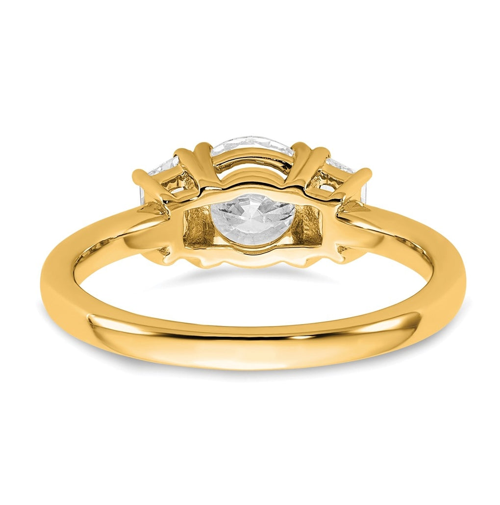 14K Yellow Or White Gold Lab Grown Diamond VS+ F+ Round with Trapezoid Sidestones Complete Engagement Ring
