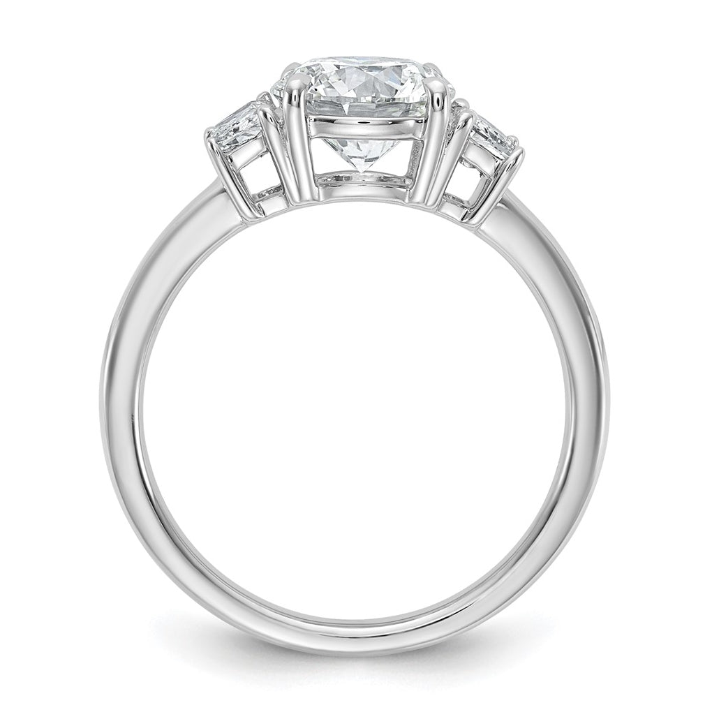 14K Yellow Or White Gold Certified Lab Grown Diamond VS+ F+ Round with Trapezoid Sidestones Complete Engagement Ring