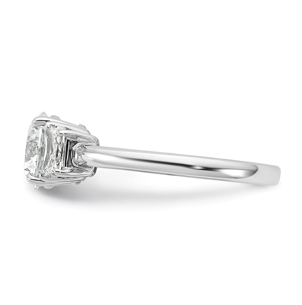 14K Yellow Or White Gold Certified Lab Grown Diamond VS+ F+ Round with Trapezoid Sidestones Complete Engagement Ring
