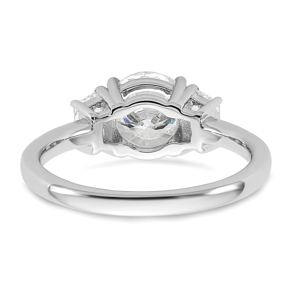 14K Yellow Or White Gold Certified Lab Grown Diamond VS+ F+ Round with Trapezoid Sidestones Complete Engagement Ring