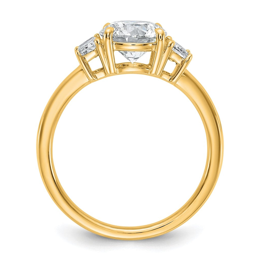 14K Yellow Or White Gold Certified Lab Grown Diamond VS+ F+ Round with Trapezoid Sidestones Complete Engagement Ring