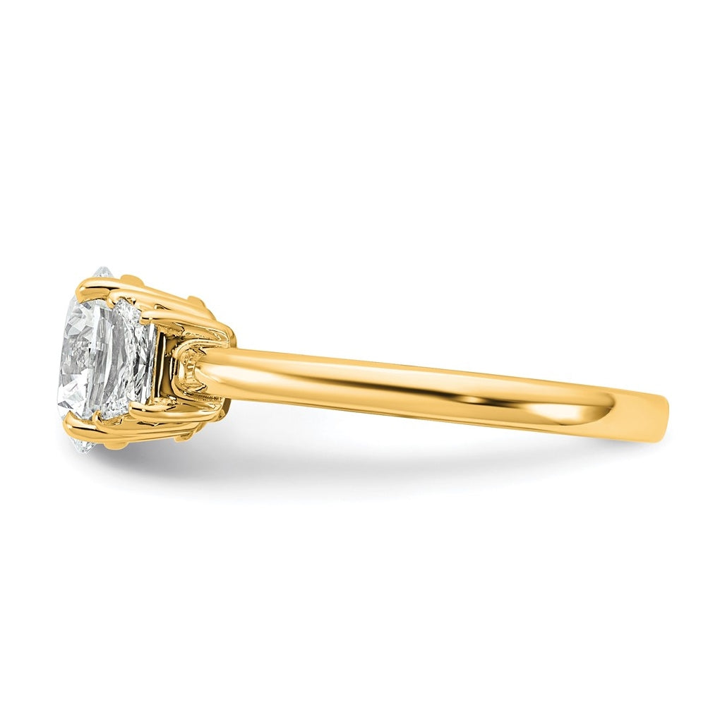 14K Yellow Or White Gold Certified Lab Grown Diamond VS+ F+ Round with Trapezoid Sidestones Complete Engagement Ring