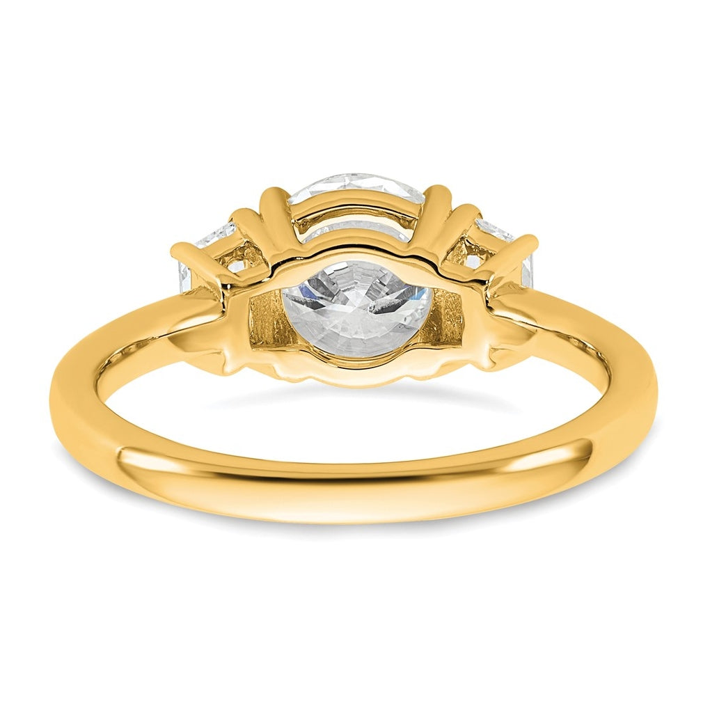 14K Yellow Or White Gold Lab Grown Diamond VS+ F+ Round with Trapezoid Sidestones Complete Engagement Ring