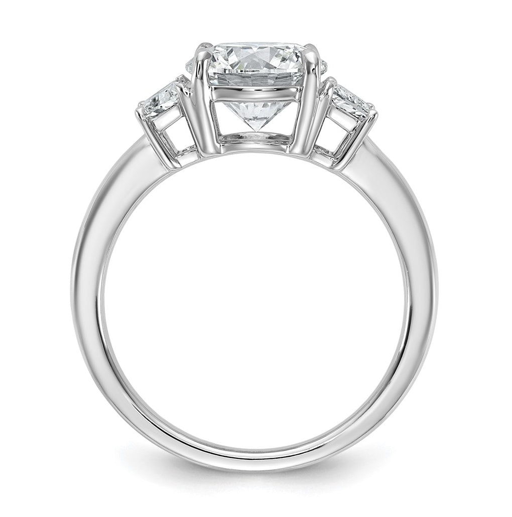 14K Yellow Or White Gold Certified Lab Grown Diamond VS+ F+ Round with Trapezoid Sidestones Complete Engagement Ring