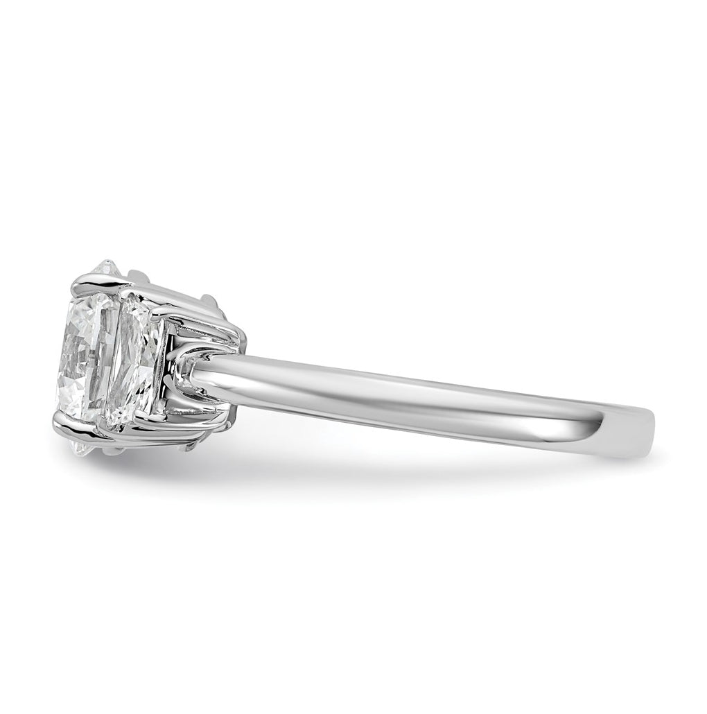 14K Yellow Or White Gold Certified Lab Grown Diamond VS+ F+ Round with Trapezoid Sidestones Complete Engagement Ring