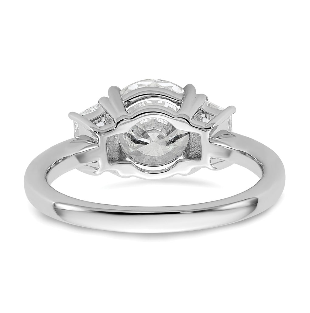 14K Yellow Or White Gold Certified Lab Grown Diamond VS+ F+ Round with Trapezoid Sidestones Complete Engagement Ring
