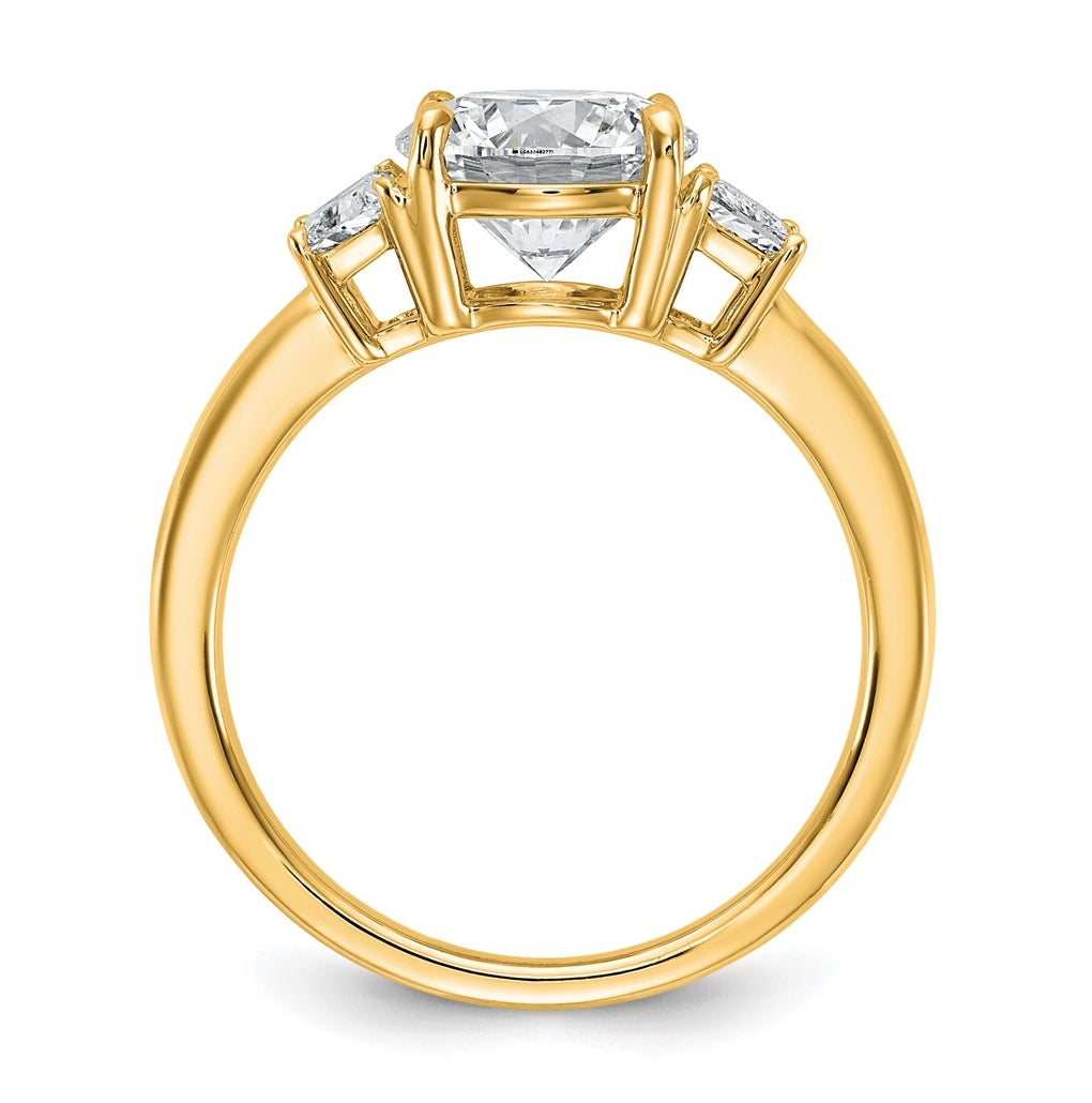 14K Yellow Or White Gold Lab Grown Diamond VS+ F+ Round with Trapezoid Sidestones Complete Engagement Ring