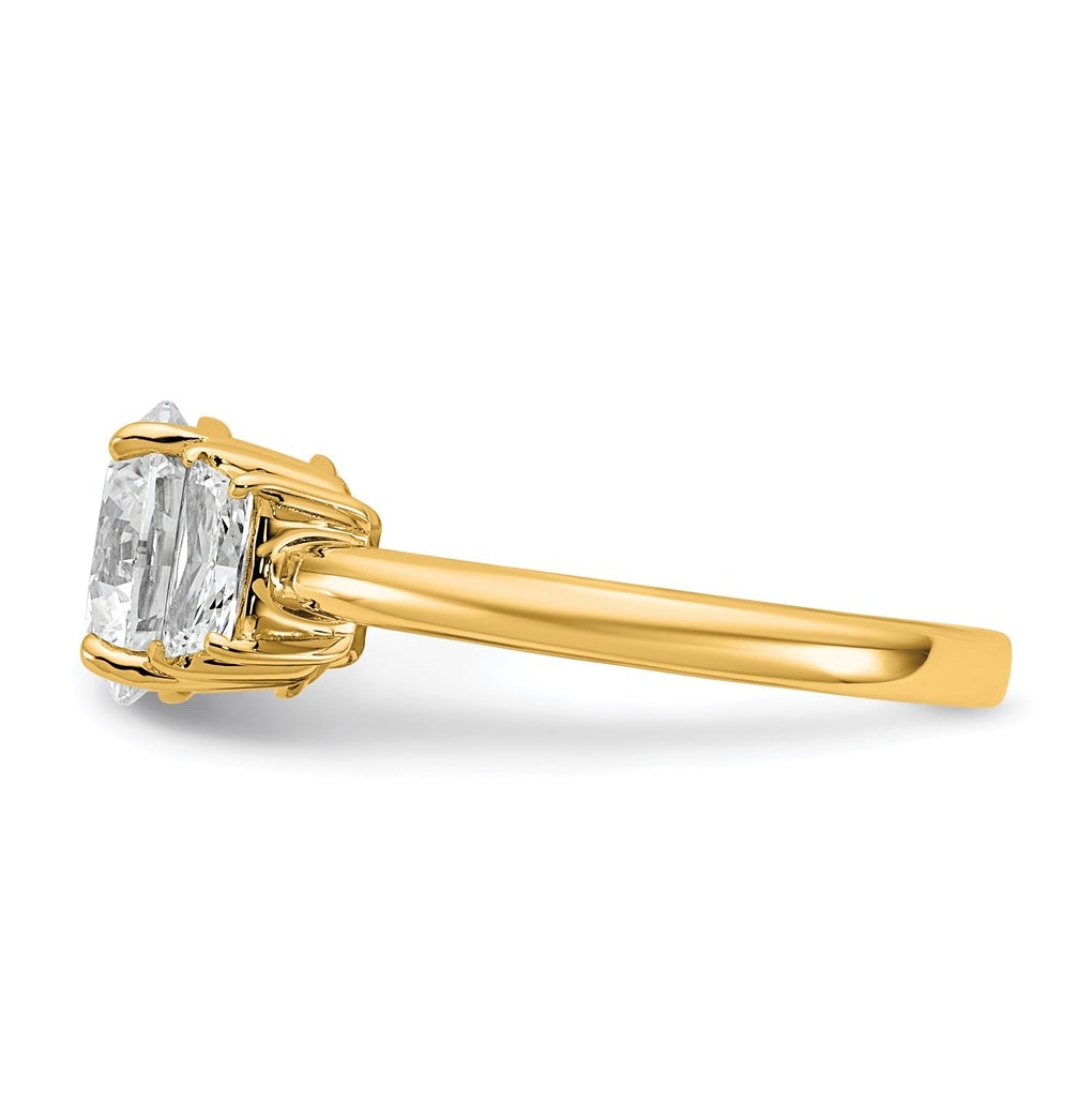 14K Yellow Or White Gold Lab Grown Diamond VS+ F+ Round with Trapezoid Sidestones Complete Engagement Ring