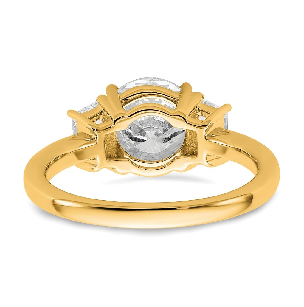 14K Yellow Or White Gold Lab Grown Diamond VS+ F+ Round with Trapezoid Sidestones Complete Engagement Ring
