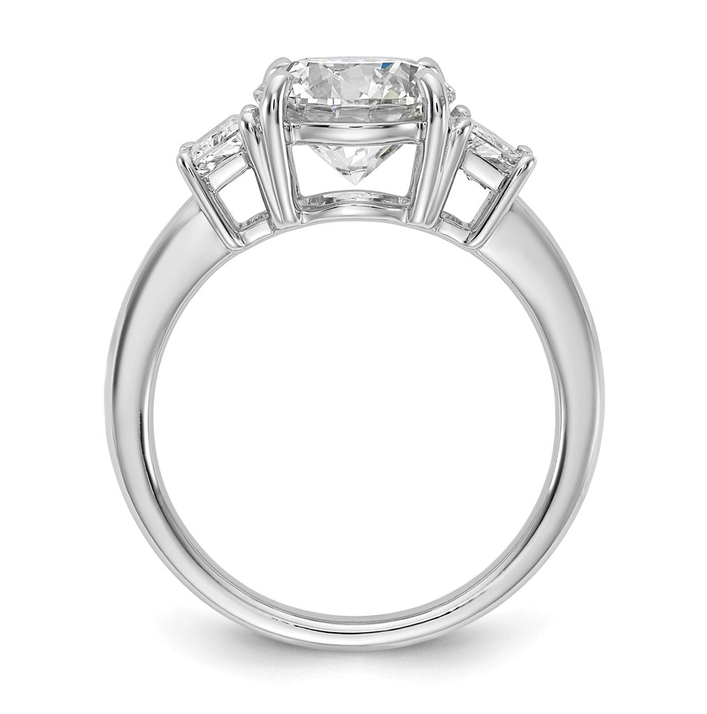 14K Yellow Or White Gold Certified Lab Grown Diamond VS+ F+ Round with Trapezoid Sidestones Complete Engagement Ring