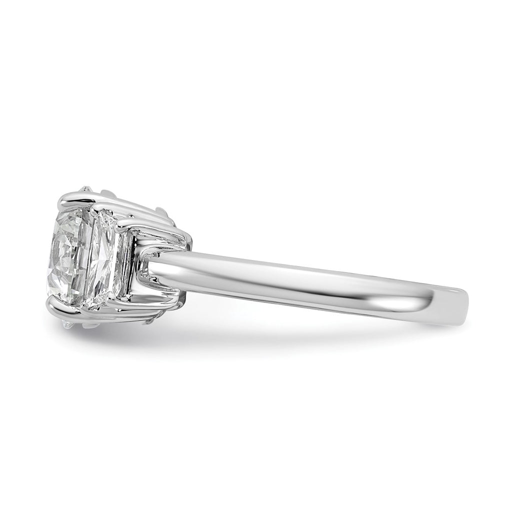 14K Yellow Or White Gold Certified Lab Grown Diamond VS+ F+ Round with Trapezoid Sidestones Complete Engagement Ring