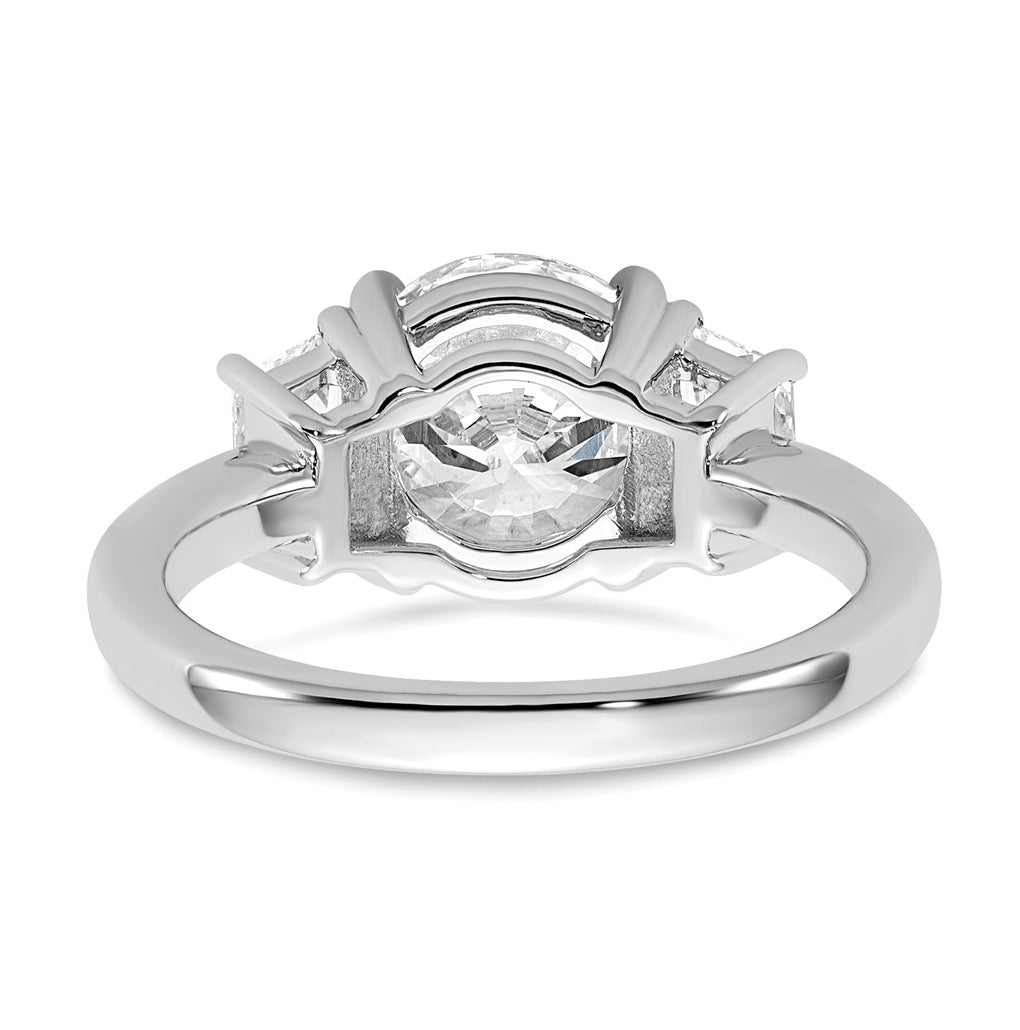 14K Yellow Or White Gold Certified Lab Grown Diamond VS+ F+ Round with Trapezoid Sidestones Complete Engagement Ring