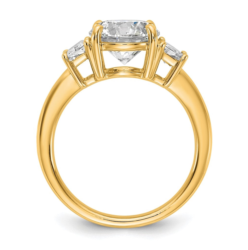 14K Yellow Or White Gold Certified Lab Grown Diamond VS+ F+ Round with Trapezoid Sidestones Complete Engagement Ring